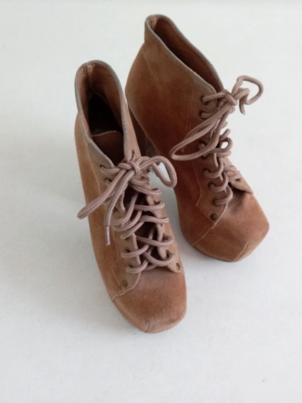 Jeffrey Campbell tan brown suede leather lace-up platform ankle booties - Picture 7 of 14